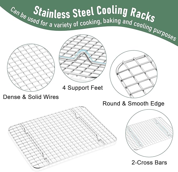 Baking Sheet with Wire Rack Set (1 Pan+1 Rack), Homikit 12" x 10" Stainless Steel Quarter Sheet Pan with Grid Cooling Rack for Toaster Oven Roasting, Metal Bacon Cookie Trays Nonstick Jelly Roll Pan