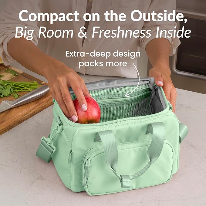 Bentgo Insulated Lunch Bag – Extra-Large Capacity Adult Lunch Bag with Shoulder Strap and External Storage Compartment, Durable, Lightweight, Ideal for Work, School, & Meals On the Go (Clay Green)