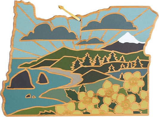 Totally Bamboo Oregon State Shaped Cutting Board and Charcuterie Serving Platter with Artwork by Summer Stokes, Includes Hang Tie for Wall Display Varies