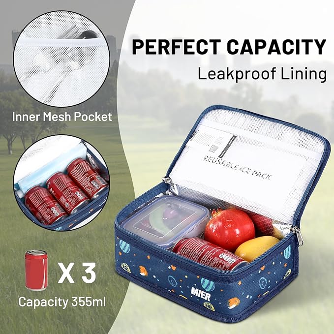 MIER Small Lunch Bag for Kids & Adults Compact Insulated Lunch Box Portable Thermal Mini Cooler for Work School Travel, Planet