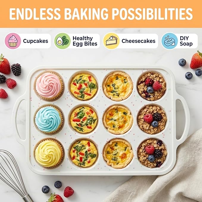 1-Pack - Silicone Muffin Pan for Baking with Metal Reinforced Frame, 12 Cup Regular Size Cupcake Pan, BPA Free -Silicone Muffin Tray, Cupcake Baking Pan Molds for Oven Dishwasher Safe