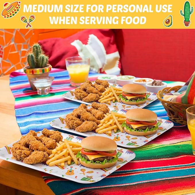 Vesici 3 Pcs Mexican Serving Trays 13 x 10 Inch Fiesta Cinco De Mayo Melamine Platters Reusable Rectangular Serving Dishes for Mexican Taco Theme Birthday Baby Shower Party Sharing Snack Fruit Dessert