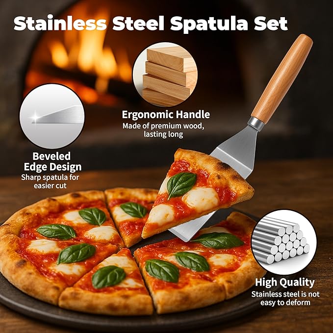 2Pcs Stainless Steel Spatula Set,Mini Serving Spatula for Kitchen Use,Metal Spatula for Cooking with Heat Resistant Handle,Metal Spatulas for kitchen use for Pancakes、Lasagna、Brownies、Cake and Cookie