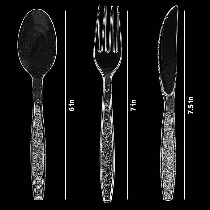 Heavy Weight Plastic Silverware Set - 200 Plastic Forks, 100 Plastic Knives, 100 Plastic Spoons Disposable Cutlery Combo Set (Clear)
