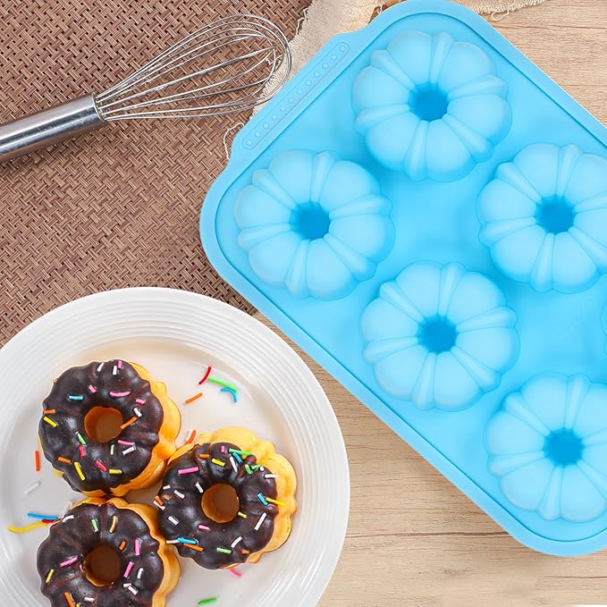 FUNBAKY Mini Fluted Tube Cake Pans for Baking with Metal Reinforced Frame, 2Pcs Silicone 6-Cavity Mini Flan Molds, Nonstick Baking Mold for Cupcake, Brownie, Donuts, Cornbread, Jello