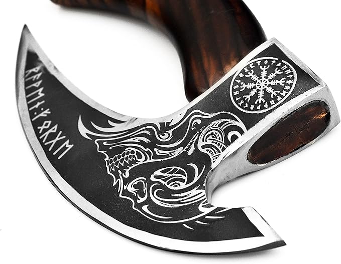 Handmade 11” Pizza Cutter, 10” Cutting Blade with Carbon Steel, Leather Sheath, Skull Design, Viking Style Pizza Cutter Design. Multi-Purpose Cutter… (Dark Wood Handle)