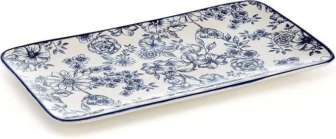 Pfaltzgraff Gabriela Blue Floral Rectangle Platter, 14.75 Inch (Pack of 6)
