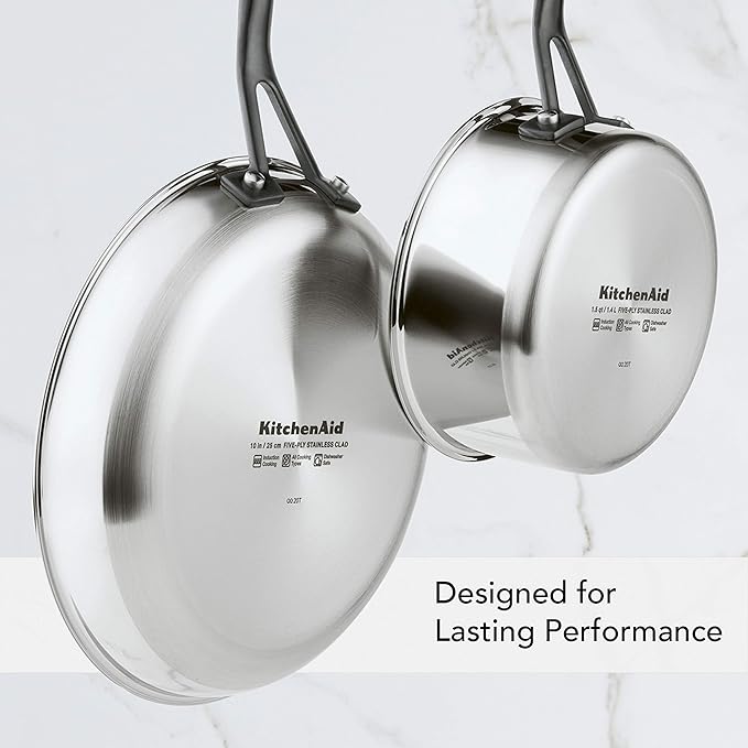 KitchenAid 5-Ply Clad Polished Stainless Steel Cookware Pots and Pans Set, Cookware Set (10 Piece)