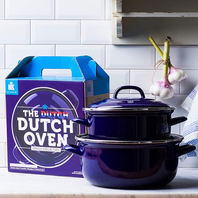 BK Indigo Aluminum Heavy-Gauge Carbon Steel, Induction, 5.5QT Nonstick Glaze Dutch Oven, Dishwasher Safe, Blue