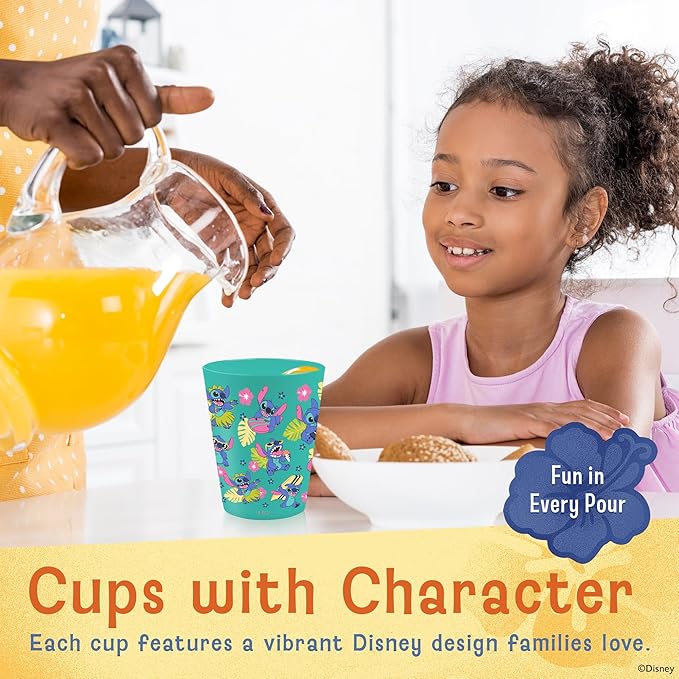 Disney Reusable Plastic Cups – 4 Pack 16 oz Plastic Drinking Glasses with Mickey, Stitch, Pooh, or Disney100 Designs – BPA-Free, Stackable, Top Rack Dishwasher Safe Tumblers for Water, Juice & More