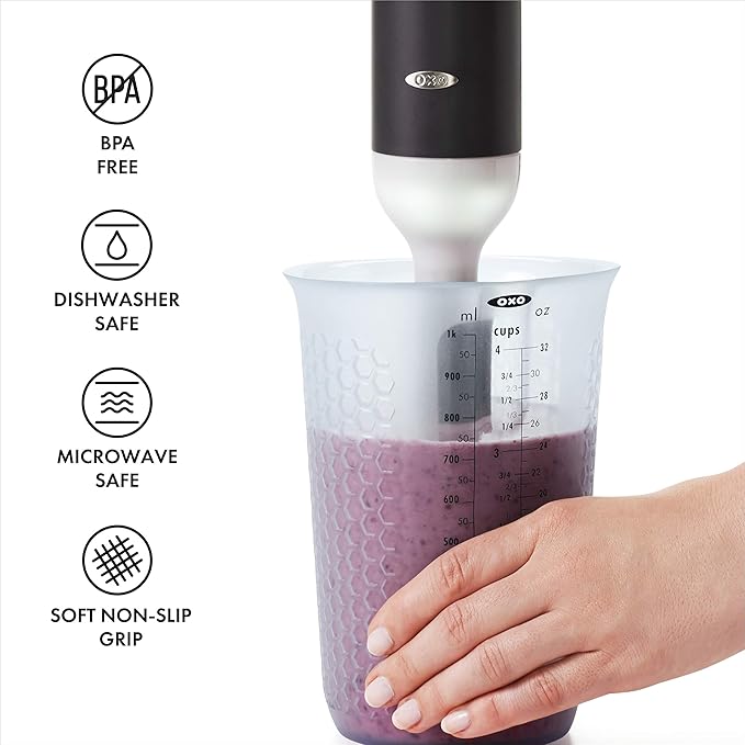 OXO Good Grips 4-Cup Squeeze & Pour Silicone Measuring Cup with Stay-Cool Pattern