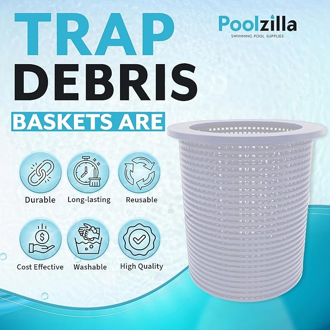 Poolzilla 1 Pack Premium Skimmer Basket, (White) Replacement for Pentair 38013A fo Floating Weir, Admiral Skimmer, Aladdin B-37, 850001–S-10, Made of Durable ABS Plastic