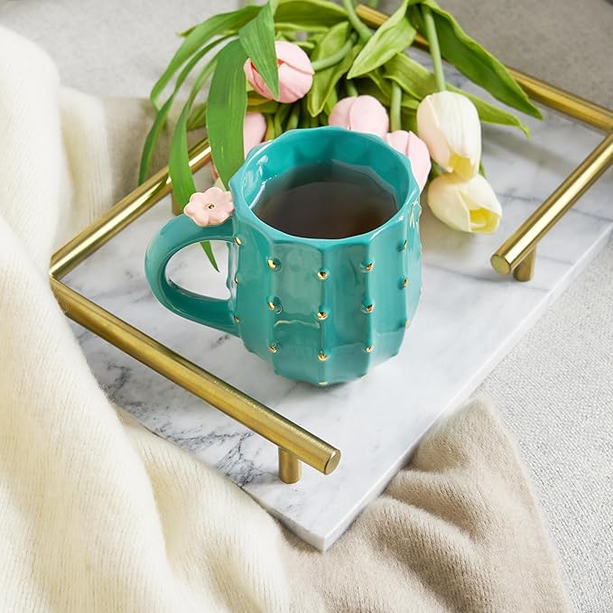 Pinky Up Cactus Ceramic Coffee Mugs, Tea Cups, Travel Mug, Latte Cup, Drinking Glasses for Chocolate, Milk, Cocktails, Mocktails, 12 oz, Set of 1