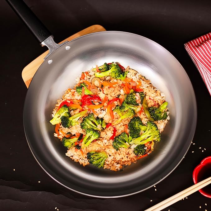 JOYCE CHEN Professional Series 12-Inch Carbon Steel Stir Fry Pan with Phenolic Handle