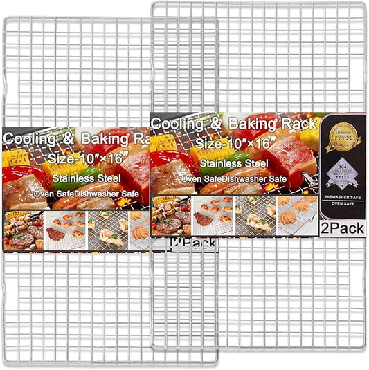 Cleaning Brush Included Cooling Rack for Cooking and Baking - 10" x 15" Set of 2 Stainless Steel, Oven Safe Grid Wire Cookie Cooling Racks