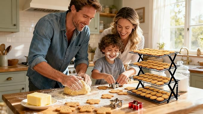 Cooling Racks For Cooking And Baking, 2/3/4-Tier Collapsible Cookie Cooling Rack With Adjustable 3 Setting Design Stackable Roasting Cooking Drying Wire Cooling Rack For Cookies Bread Baking