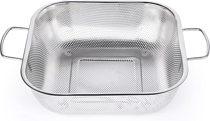 Colander Stainless Steel 3-Quart, Square Metal Strainers, Strainer for Kitchen Food, Dishwasher Safe