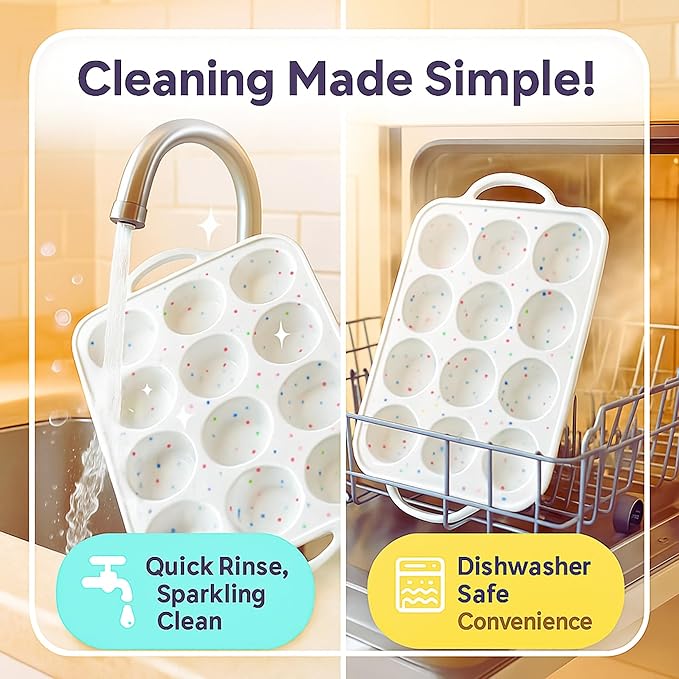 2-Pack Silicone Muffin Pan Set – Regular 12 Cup & Mini 24-Cup Silicone Muffin Pans for Baking – Nonstick Silicone Cupcake Pan with Metal-Reinforced Handles – BPA-Free, Dishwasher-Safe, Cream