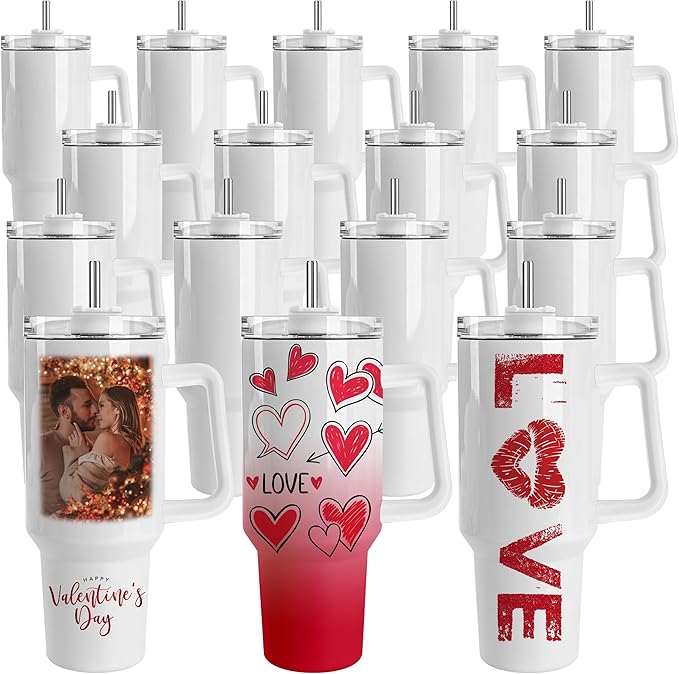 Joyclub 16 Pack 40 OZ Sublimation Tumblers with Handle Blank Insulated Large Tumbler Bulk, Coffee Travel Cups Stainless Steel Travel Mug for Diy Craft Heat Press Print