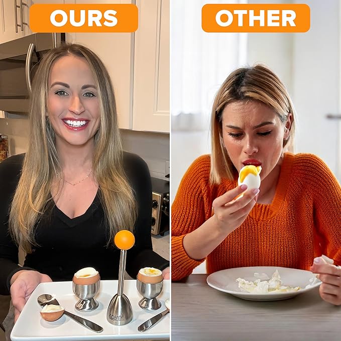 Eparé Egg Topper Cutter Set – Stainless Steel Egg Cracker Tool & Egg Shell Opener – Egg Cups for Soft Boiled Eggs – Boiled Egg Holder – Egg Spoons and Egg Opener Tool for Breakfast