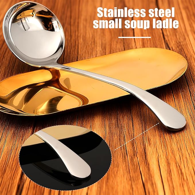 7.9'' 18/10 Stainless Steel Gravy Ladle Silver Small Ladle Sauce Soup Ladles Mirror Polished Kitchen Utensil for Spooning Gravy Sauce Soup