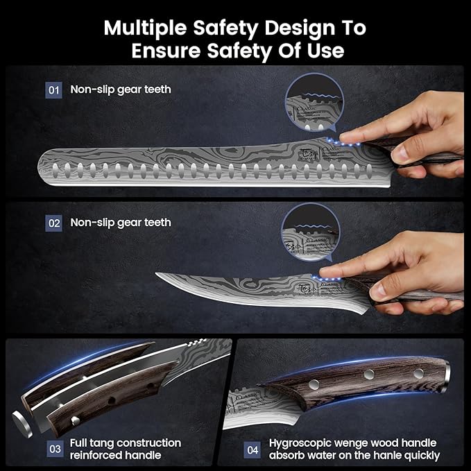 Brisket Slicing Knife Set, Carving and Boning Knife for Meat & Turkey Cutting, Japanese Style High Carbon Steel Kitchen Knives Set For Home & BBQ, Wood Ergonomic Full Tang Handle, Ideal Gift