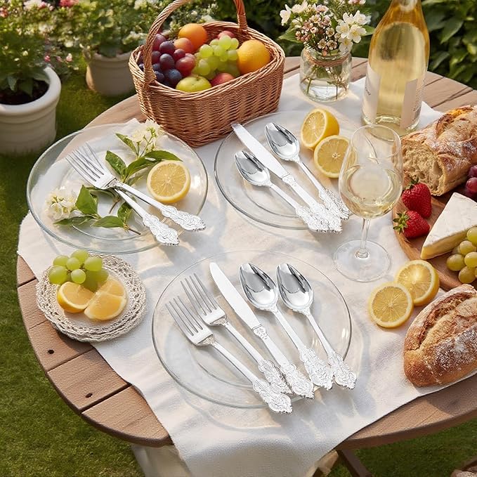 Supernal 360pcs Plastic Silverware, Silver Disposable Cutlery, Silver Plastic Silverware Include 120 Forks, 120 Spoons, 120 Knives, Disposable Utensils Perfect for Birthday, Party, Wedding