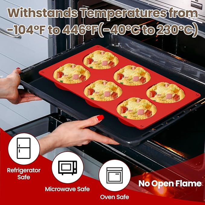 Redfly Silicone Egg Molds for Breakfast Sandwiches 3 Pcs, Non Stick 3 Inch Egg Bites Baking Pans, Silicone Muffin Pans for Baking, Round Muffin Top Pan for Whoopie Pie Pan, Tarts, Quiche