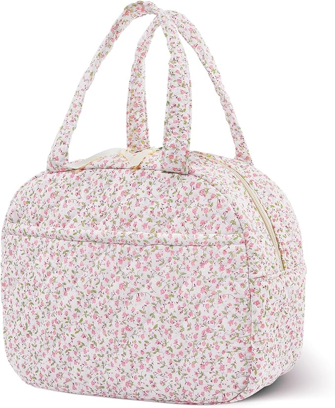 Quilted Lunch Box for Women,Coquette Aesthetic Lunch Box for Teen Girls,Cute Floral Lunch Bags for Work, School,Office,Picnic,Travel (pink floral)