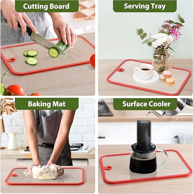 Cutting Board, Freshmage Glass Cutting Boards for Kitchen, 2Pcs Chopping Board Set with Non-Slip Edges & Hanging Hole, Dishwasher- Safe Clear Cutting Board for Countertop, Meal Prep & Serving