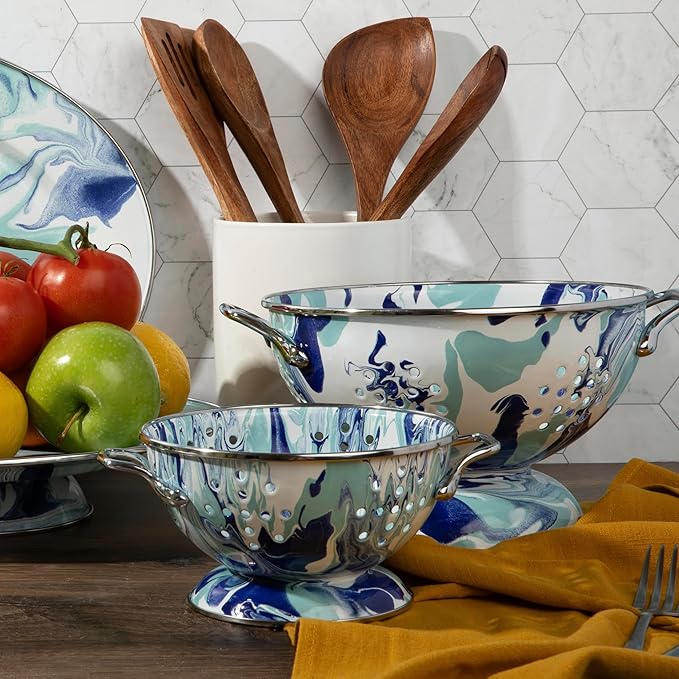 Golden Rabbit Enamelware Medium Colander, 3 quart, Lagoon