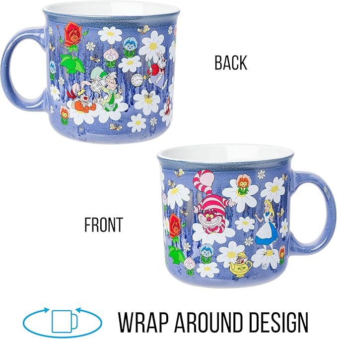 Silver Buffalo Disney Alice in Wonderland Reactive Glaze Ombre Ceramic Camper Mug Featuring Alice, Cheshire Cat, White Rabbit, Dormouse, Dinah, Mad Hare, and Mad Hatter, 20 Ounces