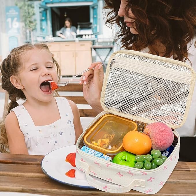 LEDAOU Lunch Box Kids Insulated Lunch Bag Girls Toddler Reusable Lunchbox for School Picnic Hiking (Pink Bow)