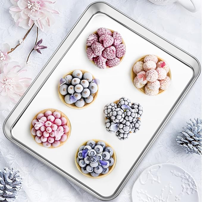 Baking Sheet with Silicone Mat Set of 4 [2 Sheets + 2 Mats], Deedro Stainless Steel Cookie Sheet Baking Pan with Silicone Baking Mat, 12 x 10 x 1 Inch, Non Toxic, Heavy Duty, Easy Clean