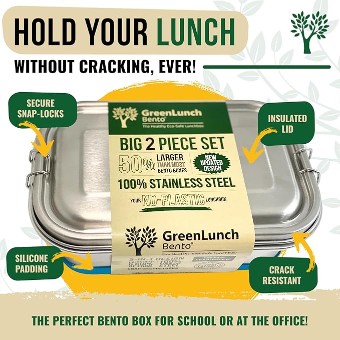 Stainless Steel Bento Box, BPA-Free Lunch box with Snack Pods, Crack-Resistant Lunch box Containers for Adults & Kids with snap locks - For School and Office - Blue