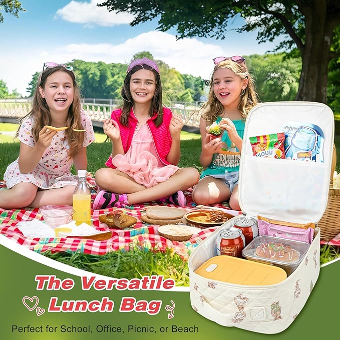 Aileam Lunch Box Lunch Bag for Women Cute Girls Insulated Womens Lunch Bag For Work Quilted Large Capacity Reusable Insulated Cooler for Work School Picnic Travel Bear Cub Print