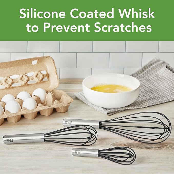 Tovolo Whisk 9 Inch Heavy Duty Silicone Wire Stainless Steel Whisker for Cooking Baking Blending Mixing Stirring Whipping Whisking, Dishwasher Safe Multi Function Classic French Wire Whisk, Black