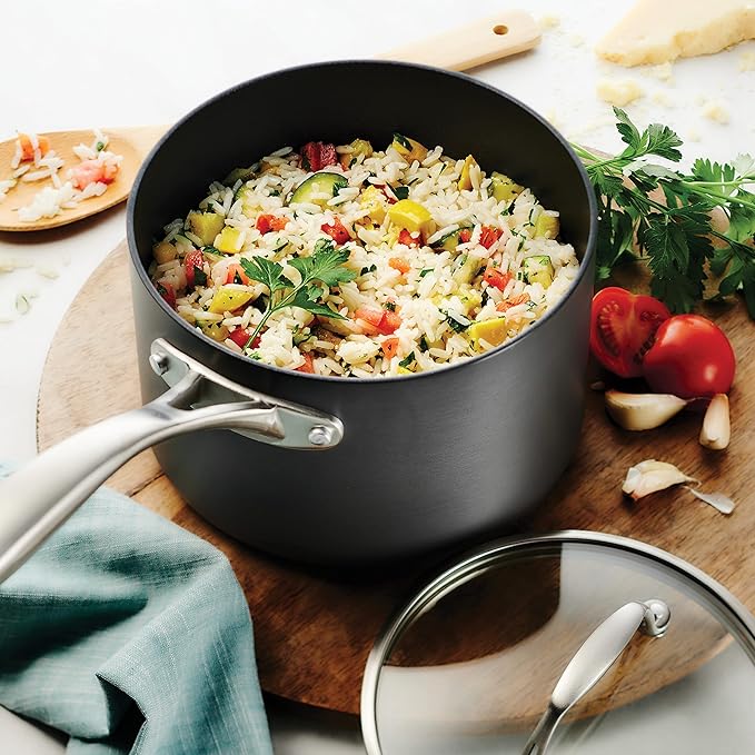 Tramontina OnyxPro Hard Anodized Non Stick 2-Quart Small Sauce Pan with Glass Lid, Oven Safe