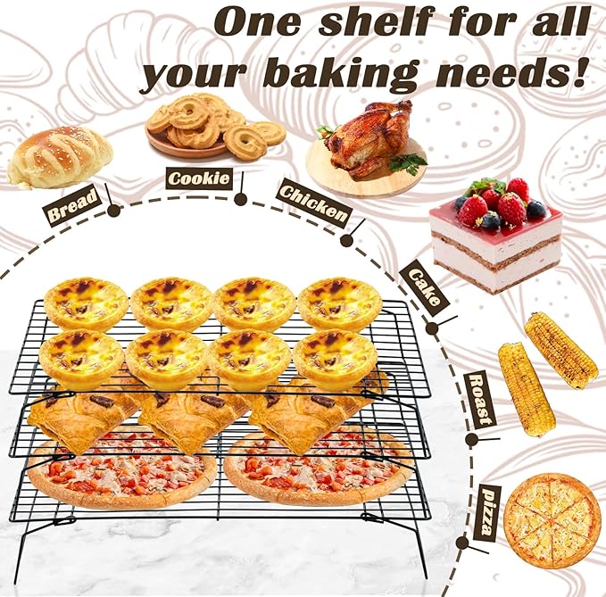 Pleafind 3 Pieces Stackable Cooling Rack Set, 16 x 10 Inch Stainless Steal Roasting Rack, Cooling Racks for Cooking, Baking, Roasting, Grilling, Oven and Dishwasher Safe