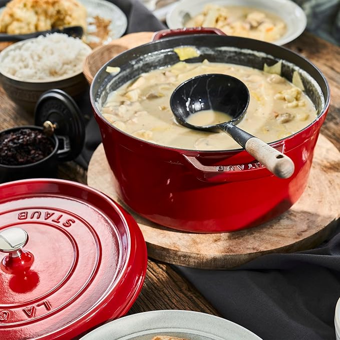 STAUB Cast Iron Round Cocotte, Dutch Oven, 7-quart, serves 7-8, Made in France, Cherry