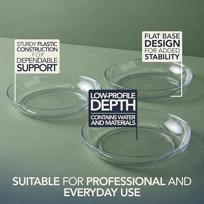 Royal Imports 9" Clear Plastic Saucer Plant Drip Tray, Low Pie Plate, Floral Flower Dish, Wedding, Party, Home and Holiday Decor, 24 Pack
