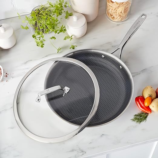 Henckels Paradigm Ceramic 12-inch Stainless Steel Dual Performance Fry Pan with Lid