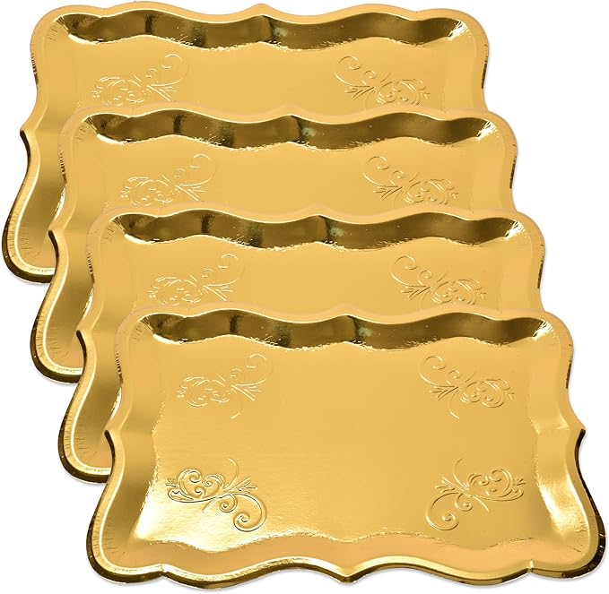 Gift Boutique 10 Gold Rectangle Trays for Dessert Display Table Parties 9" x 13" Disposable Paper Cardboard in Elegant Shape for Platters Cupcake Birthday Parties Dessert Weddings and More Food Safe