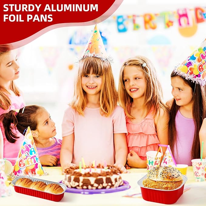 100 Pack Red Mini Aluminum Foil Loaf Pans with Lids 50Pcs 6.8oz and50Pcs 10oz, Spoons & Sealing Stickers Included Ideal for Baking, Storage & Gifting Dessert (100PCS RED)