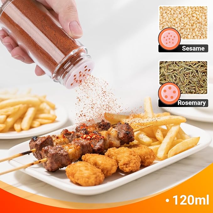 Segarty 4oz Glass Spice Containers with Stainless Steel Shaker Lids, 2 PCS 120ml Spices Jars, Round Empty Seasoning Organizers for Spice Herb Storage, Salt and Pepper Shakers with 7 Stickers, 1 Brush