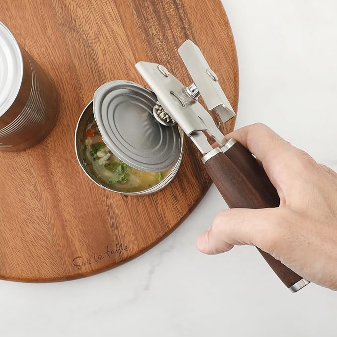 Sur La Table Kitchen Essential Walnut & Co. Stainless Steel W/Walnut Handle Heavy Duty Can Opener and Bottle Opener