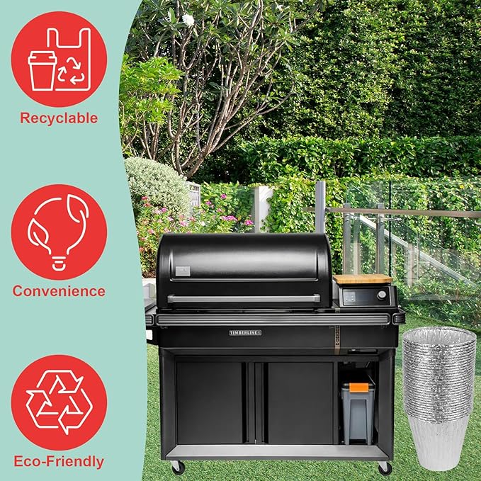 30 Packs BAC608 Grease Bucket Liner for Traeger Timberline and Timberline XL Pellet Grills, Traeger Lronwood, Lronwood XL Disposable Grill Liner, Traeger Flatrock Accessories Drip Tray Liners