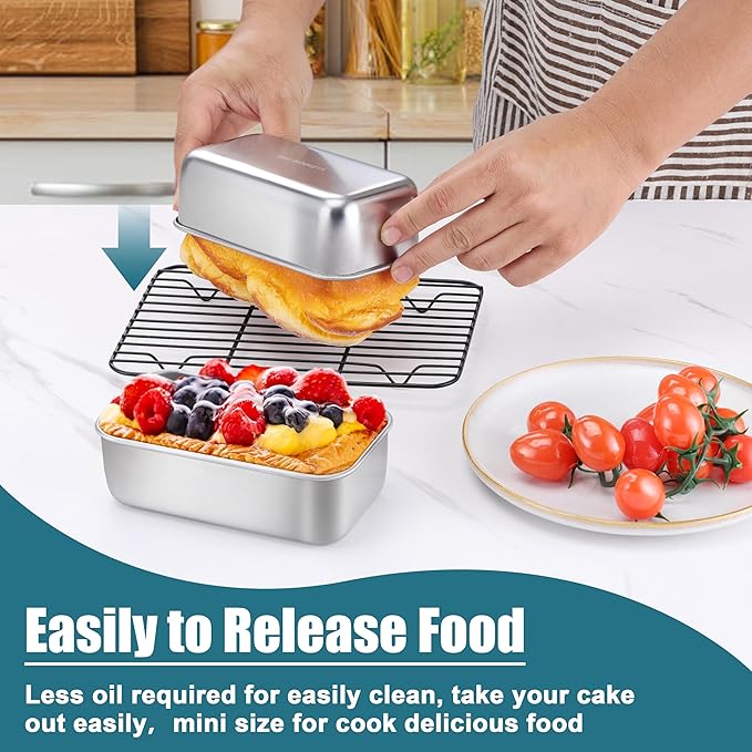 P&P CHEF Mini Loaf Pans Set, 6 PCS Small Bread Loaf Pan for Baking, 6.3 x 3.5 Inch Stainless Steel Baking Pans for Homemade Bread, Meatloaf, Cake and Brownies, Healthy & Non Toxic, Dishwasher Safe