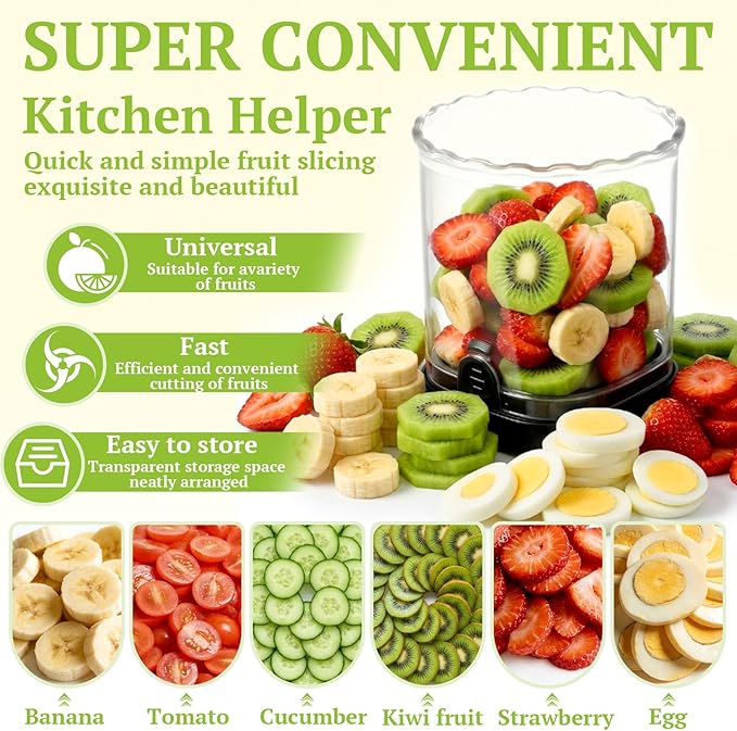 Hendiy Strawberry Slicer with Stainless Blades | Egg & Fruit Slicer Cup for Banana, Cucumber, Mushroom | ABS Detachable Kitchen Gadget - Precision Berry Cutter Tool (Black, 1-Pack)