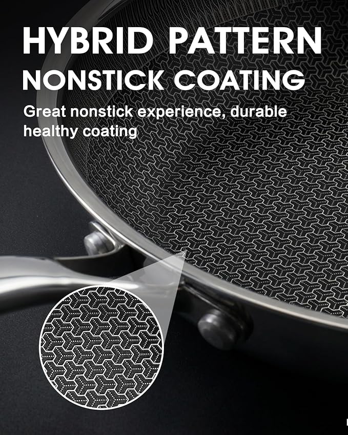 8 Inch Non Stick Frying Pan with Stainless Steel Lid, Hybrid Nonstick Stainless Steel Skillet Stay-cool Handle Dishwasher and Oven-Safe Chef Pan, Induction Compatible Cooking Pan, PFOA Free Cookware